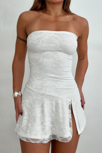 sexy slight stretch 3 colors lace tube design slit mini dress