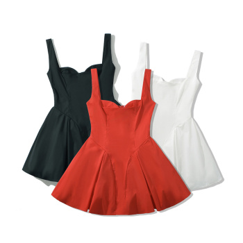 stylish slight stretch 3-color patchwork slim mini tank dress