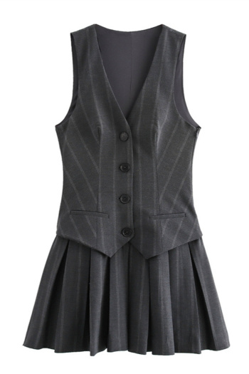 Casual non-stretch stripe printing v-neck solid color mini dress
