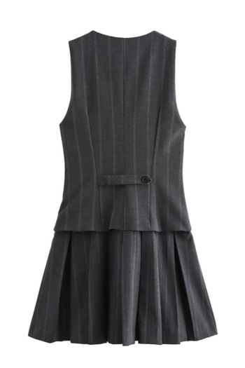 Casual non-stretch stripe printing v-neck solid color mini dress