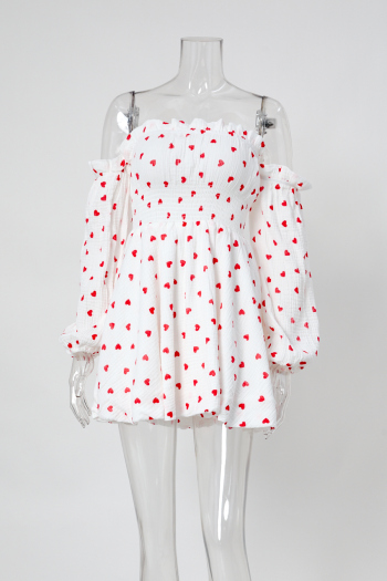 casual non-stretch off shoulder heart batch printing mini dress