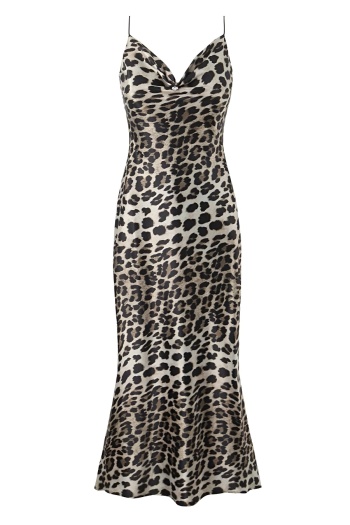 stylish slight stretch leopard print backless sling midi dress(size run small)