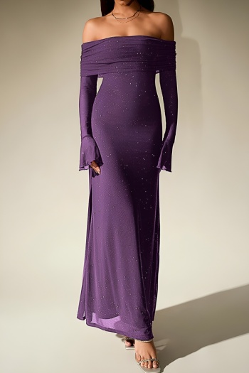 s-l elegant slight stretch mesh solid off-the shoulder maxi sparkling dress