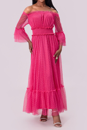 elegant non-stretch polka dot print off shoulder mesh maxi dress