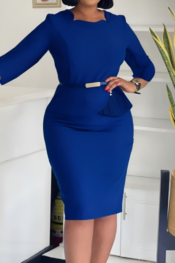 stylish office lady plus size slight stretch 3 colors midi dress with belt