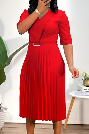 stylish plus size slight stretch 4 colors with belt pleated midi dress