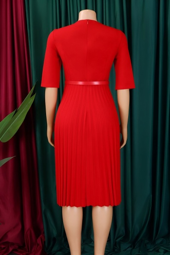 Stylish plus size slight stretch 4 colors with belt pleated midi dress