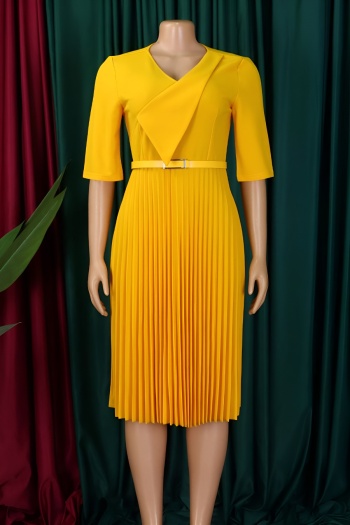Stylish plus size slight stretch 4 colors with belt pleated midi dress