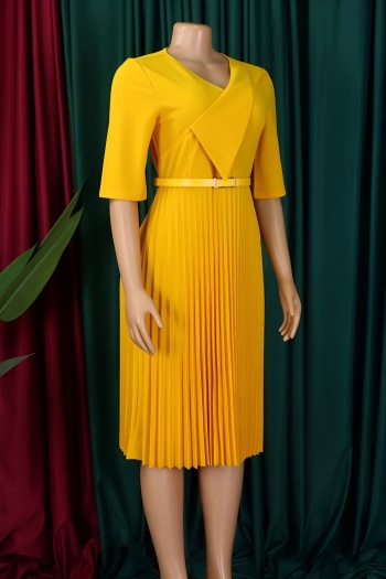 Stylish plus size slight stretch 4 colors with belt pleated midi dress
