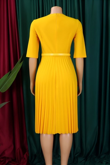 Stylish plus size slight stretch 4 colors with belt pleated midi dress