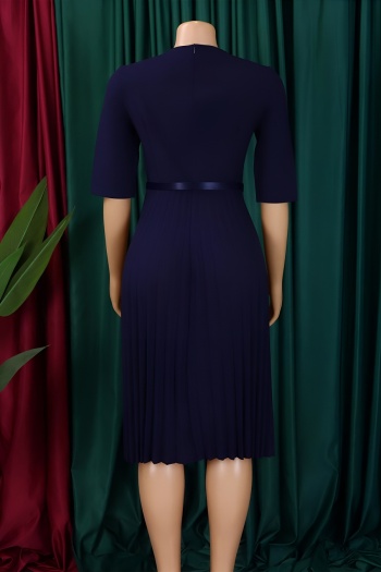 Stylish plus size slight stretch 4 colors with belt pleated midi dress
