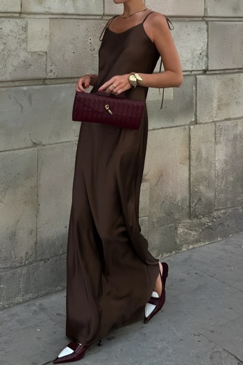 new non-stretch patchwork satin solid color backless lac-up maxi tank dress