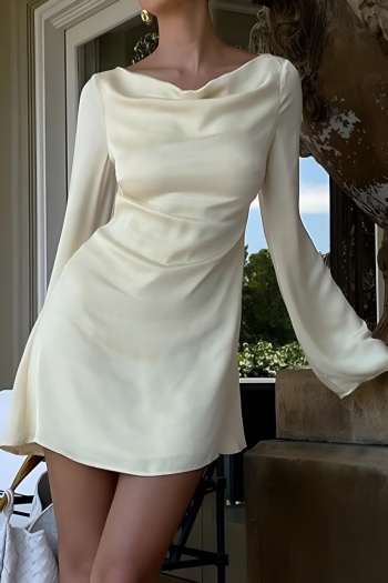 new slight stretch patchwork satin backless lace-up long sleeve mini dress
