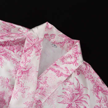 Casual non-stretch contrast color satin landscape printing lace-up mini dress (with belt)