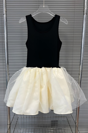 stylish slight stretch mesh stitching sleeveless mini dress(size run small)