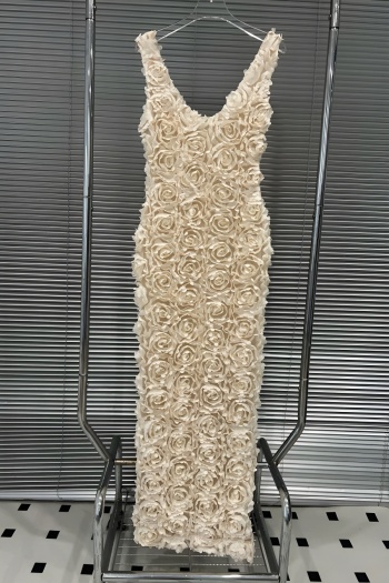 sexy slight stretch 3d flower mesh v-neck backless maxi dress(size run small)