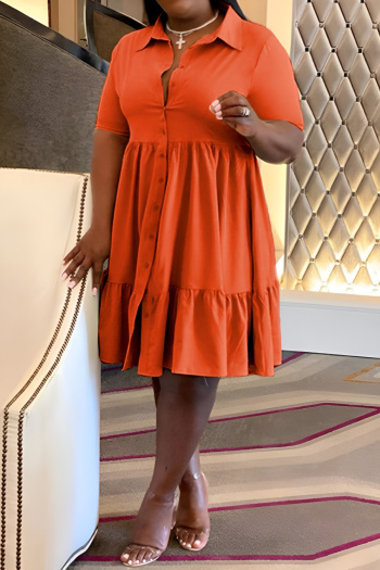casual plus-size non-stretch 13-color short-sleeved midi shirt dresses