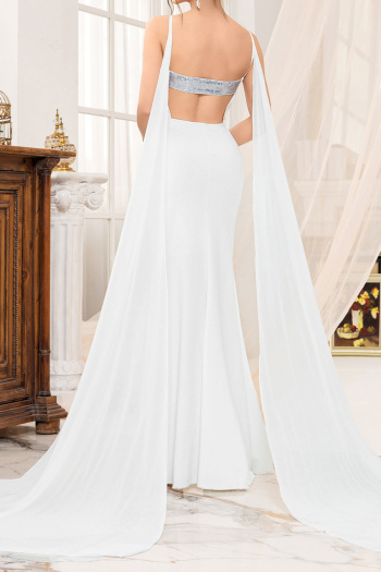 elegant non-stretch sling backless slit maxi evening dress