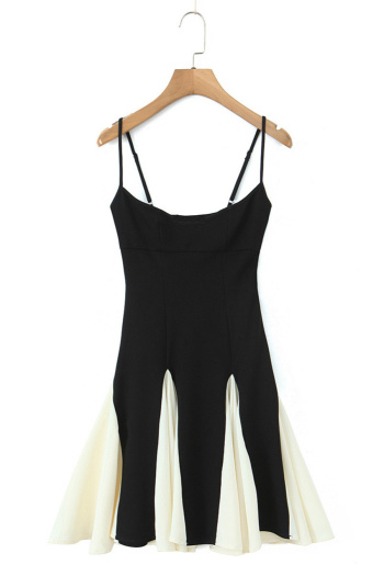 casual slight stretch sling contrast color zip-up cotton mini dress
