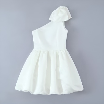 xs-l stylish non-stretch pure color one shoulder bow mini dress(size run small)