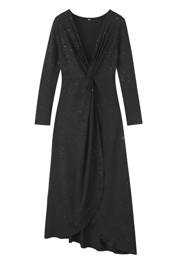 xs-l stylish slight stretch glitter v-neck kinked maxi dress(size run small)