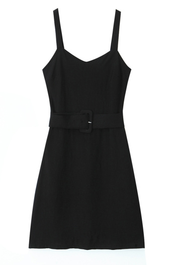 casual non-stretch sling slim mini dress with belt lining