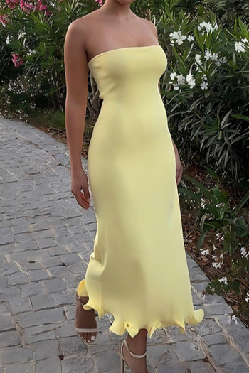 casual slight stretch 3 colors tube design midi dress