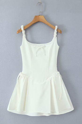 casual non-stretch simple solid color bow-decor sling mini dress