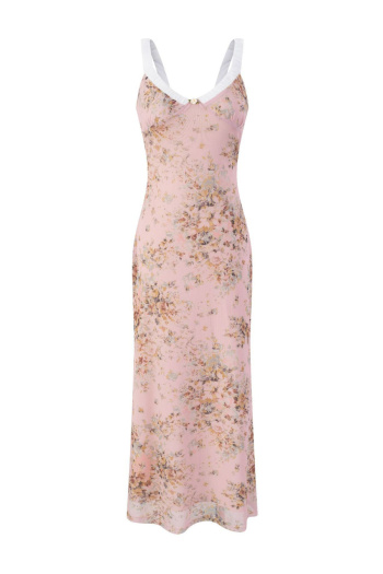 non-stretch floral batch printing contrast color maxi dress(size run small)