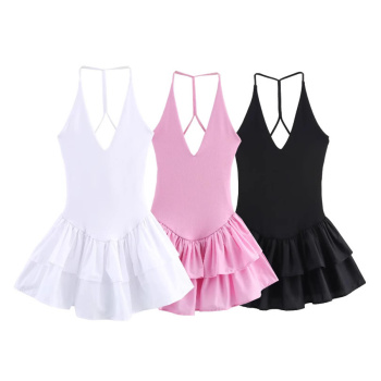 casual slight stretch 3 colors solid color sling mini dress