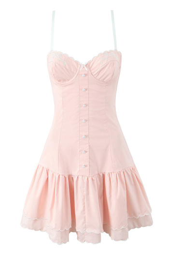 casual non-stretch rose embroidery sling mini dress