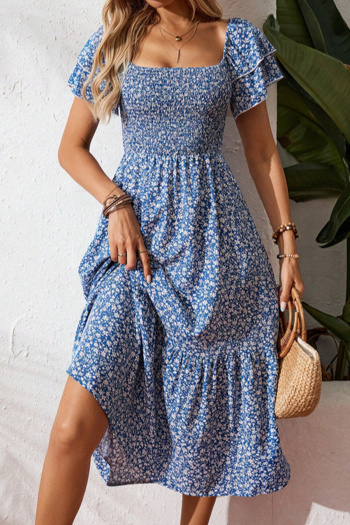 casual non-stretch off shoulder floral batch printing midi dress