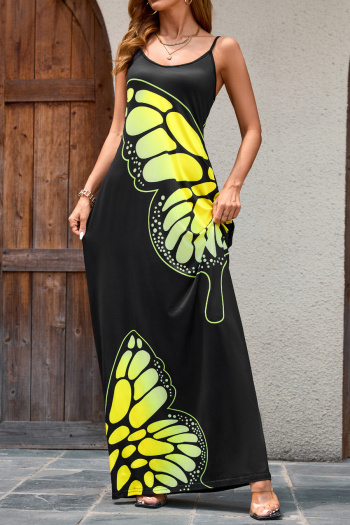 casual plus size slight stretch sling butterfly print maxi dress