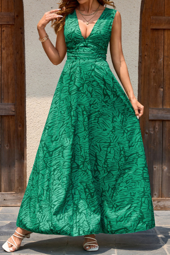 bohemian non-stretch sleeveless v-neck batch printing maxi dress
