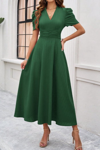casual slight stretch 5 colors v-neck short sleeve midi dress