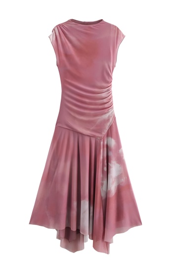 casual slight stretch double-layer mesh tie dye sleeveless midi dress