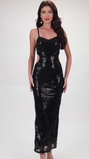 Sexy plus size slight stretch sling sequins pearl decor hollow slit maxi dress