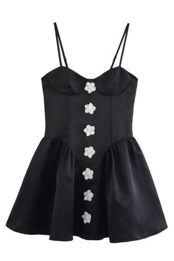 casual non-stretch pearl flower decor sling mini dress
