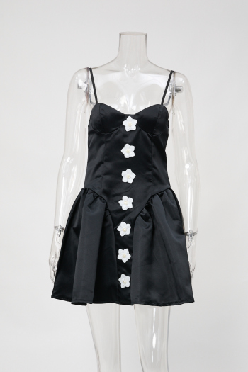 casual non-stretch pearl flower decor sling mini dress