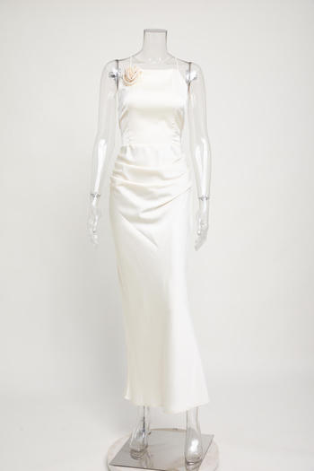 sexy non-stretch solid color backless lace-up midi dress