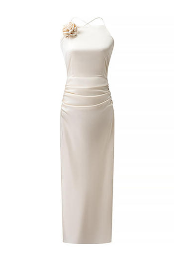 Sexy non-stretch solid color backless lace-up midi dress
