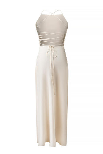 Sexy non-stretch solid color backless lace-up midi dress