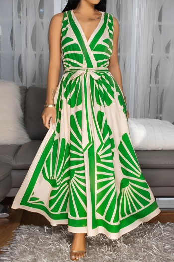 bohemian plus size non-stretch positioning print v-neck backless maxi dress