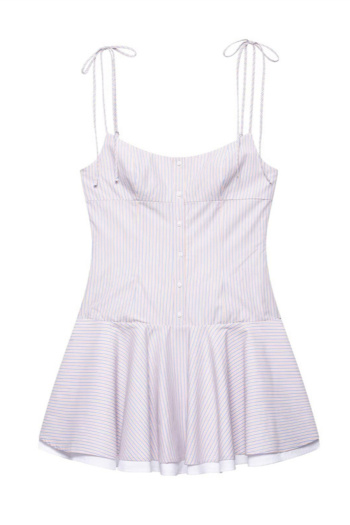 casual non-stretch stripe printing lace-up sling mini dress
