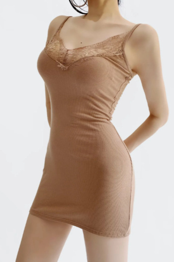 casual slight stretch lace trim 5 colors sling slim mini dress(size run small)