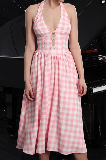 casual slight stretch lattice bow decor cutout halter-neck midi dress