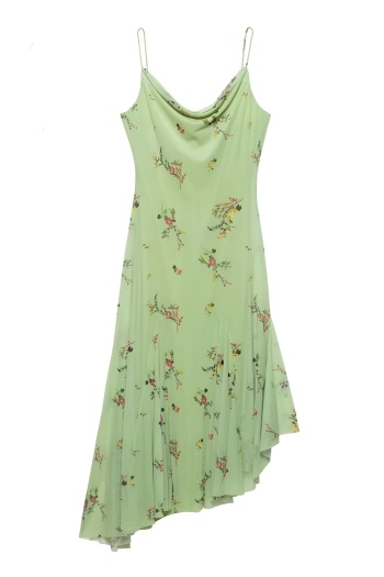 stylish slight stretch mesh floral print oblique hem midi dress(size run small)