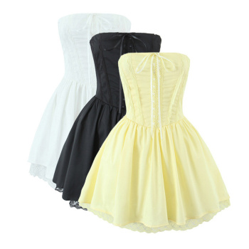 casual slight stretch 3 colors tube design lace trim mini dress
