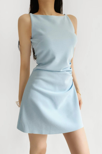 casual non-stretch solid color slim sleeveless pleated mini dress size run small