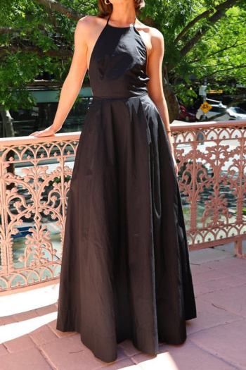 Sexy non-stretch simple solid color large backless maxi dress